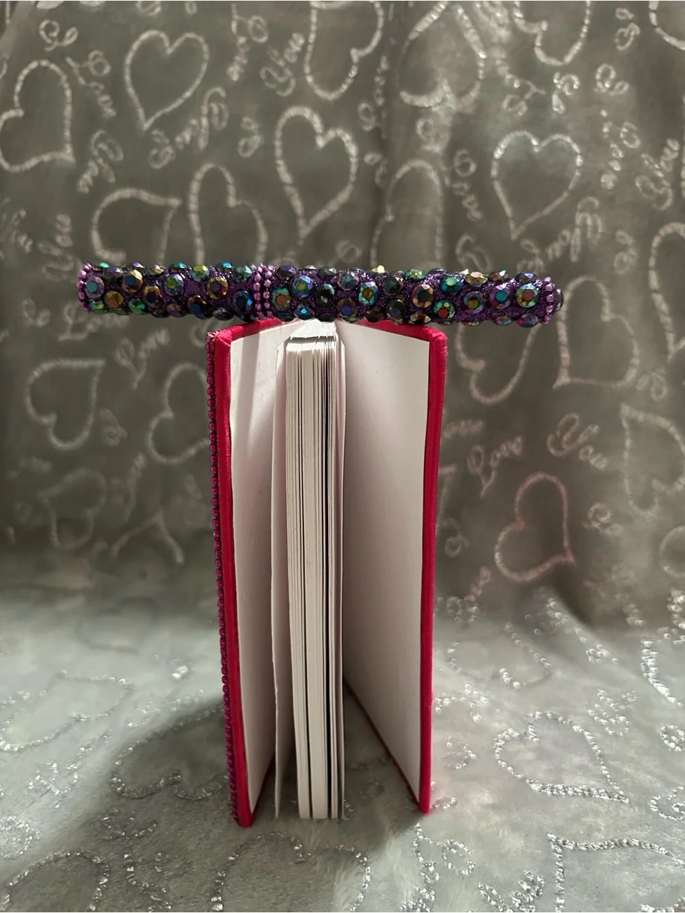 NEW Hand-Embellished Pink Beaded Compact Mini-Notebook and Jeweled Pen Set